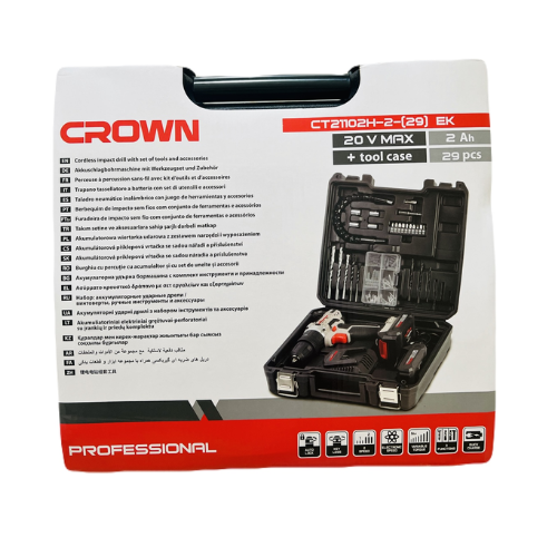 VISSEUSE PERCEUSE CROWN CT21102H-2-29 SANS FIL 20V 2 BATTERIES TOOL CASE 29PCS